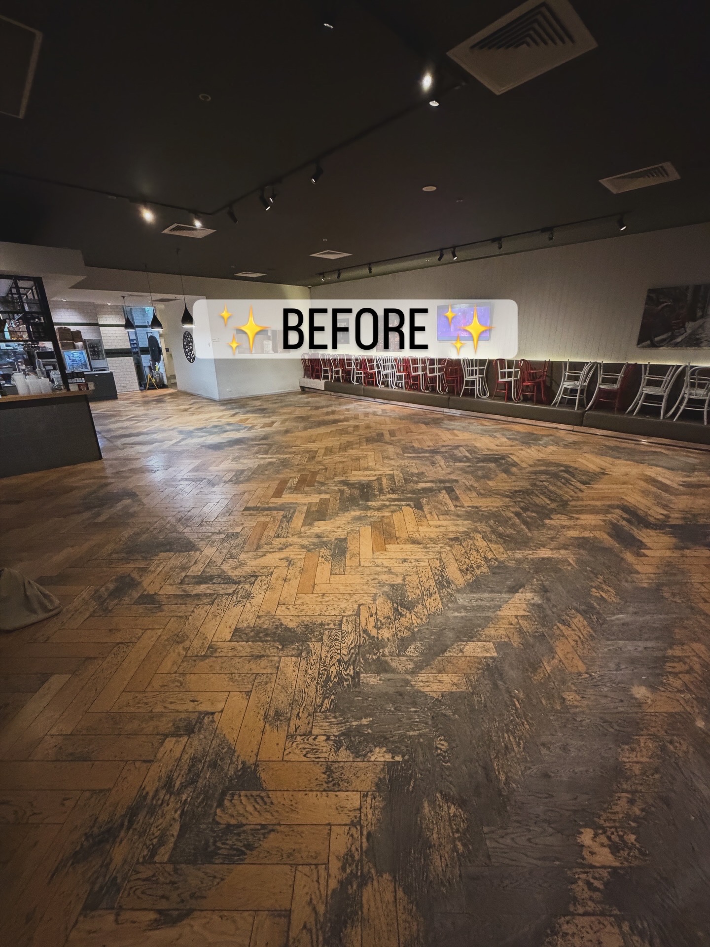 Commercial floor restoration before sanding