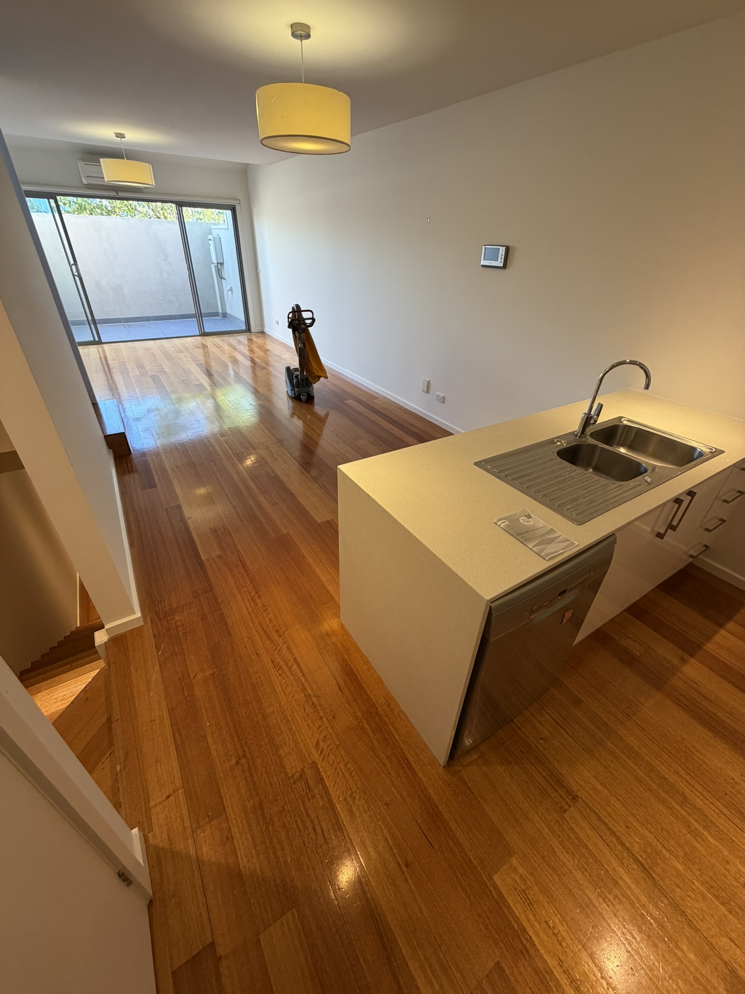 Kitchen floor restoration before sanding